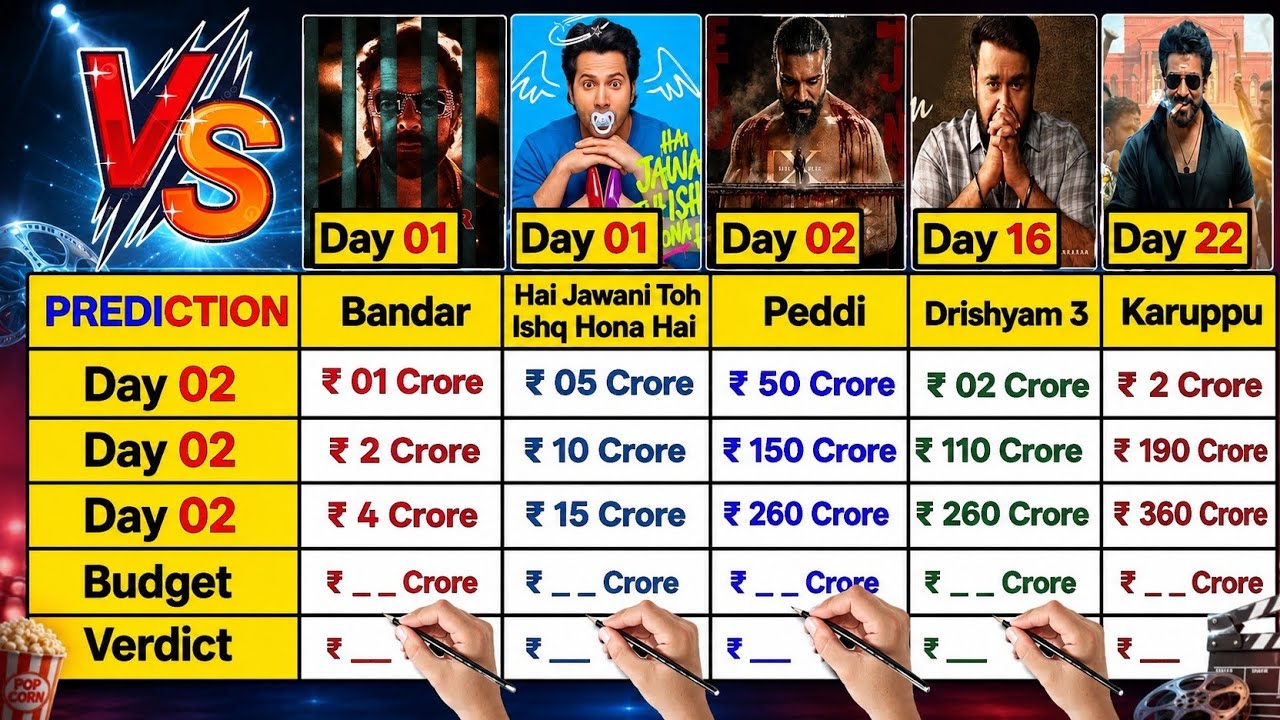 Peddi Movie Day 02 vs Hai Jawani Toh Ishq Hona Hai Day 01 vs Bandar Day 01 vs Drishyam 3 Day 16