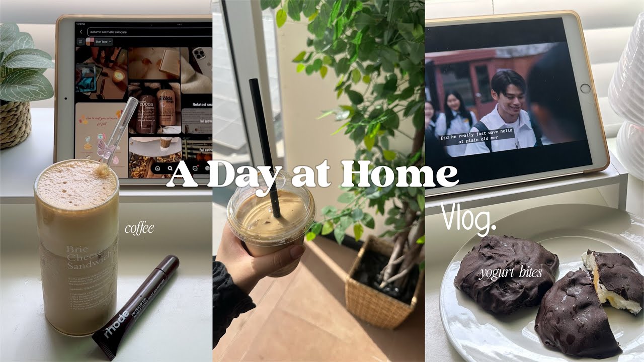 A day at home 🍨🍂 | cafe hoping, studying, skincare & more…