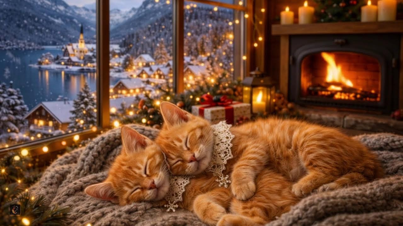🐾 Purring Cat by the Fireplace ✨ Winter Glow & Cozy Sleep