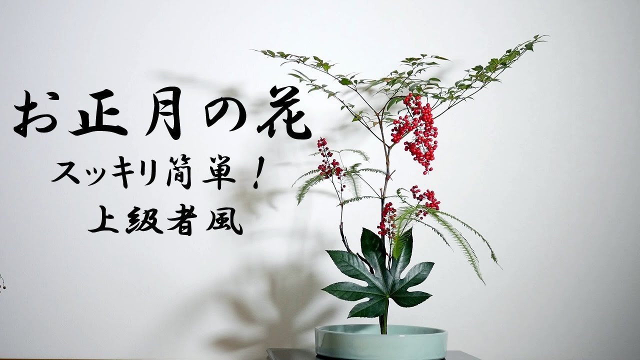 【生け花】簡単に上級者風【ikebana】縁起物/床の間/南天/ヤツデ/シダ/Easy but advanced/簡單但先進/Lucky things/幸運的事情/正月の花/新年花/New year
