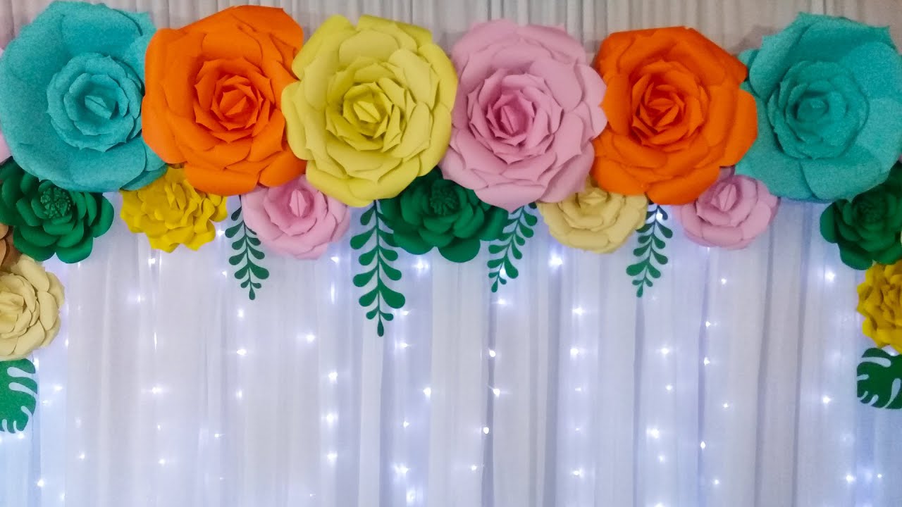 Como Fazer Painel de Flores Gigante de Papel Montar Painel Com Flores de Papel Cortinário e Led