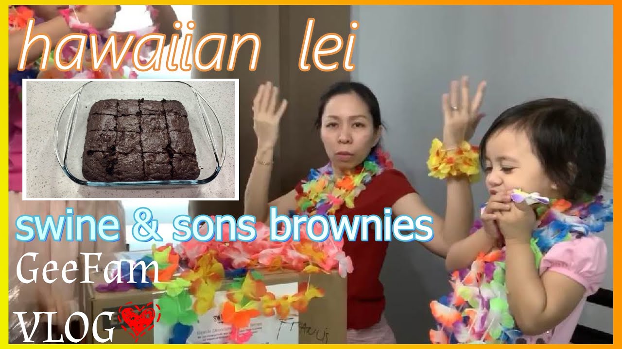 HAWAIIAN Leis Party Necklace Unboxing GINMIC | Let's Bake Swine and Sons Brownies | GeeFam Vlog