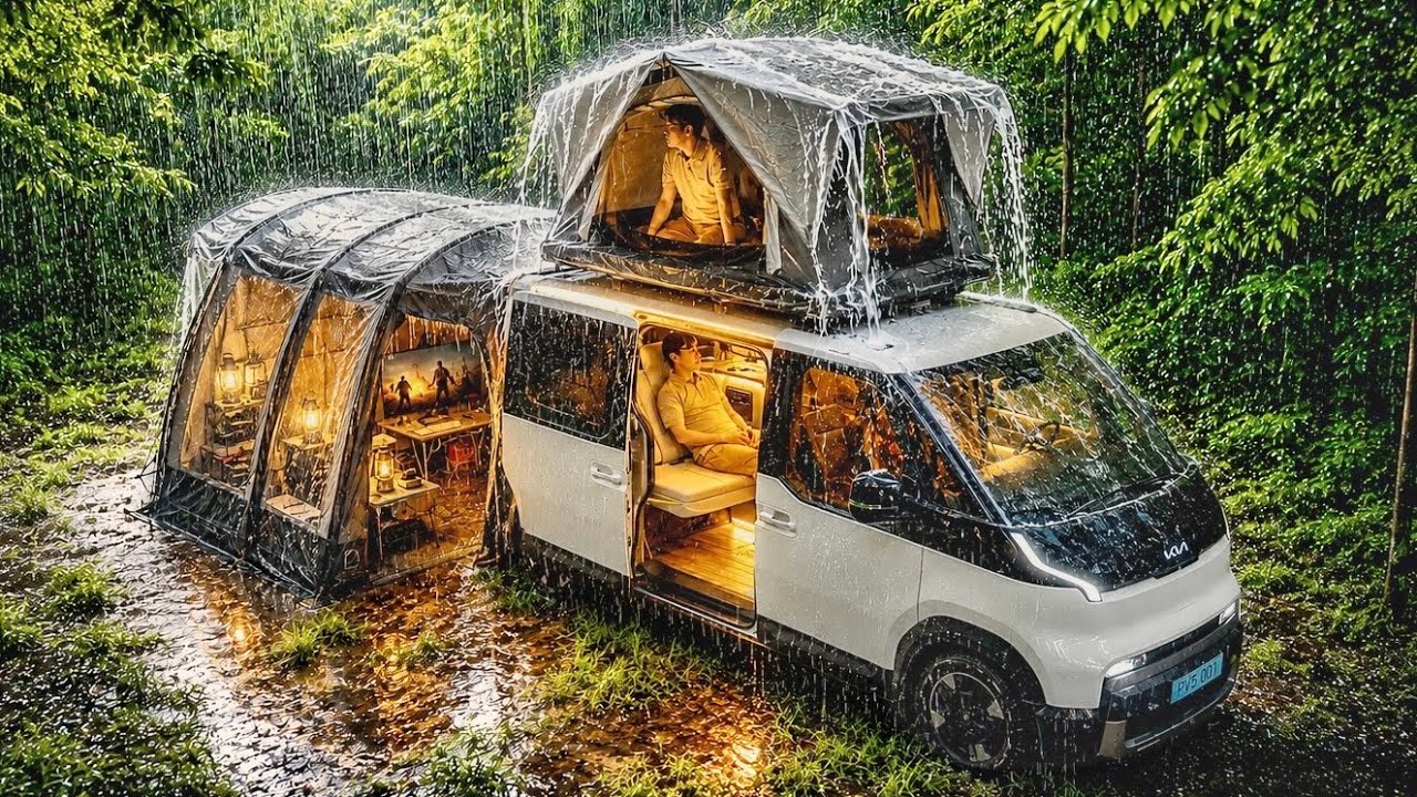 ⭐ $6,700 LUXURY KIA PV5 CAMPER VAN IN HEAVY RAIN 🌧️
