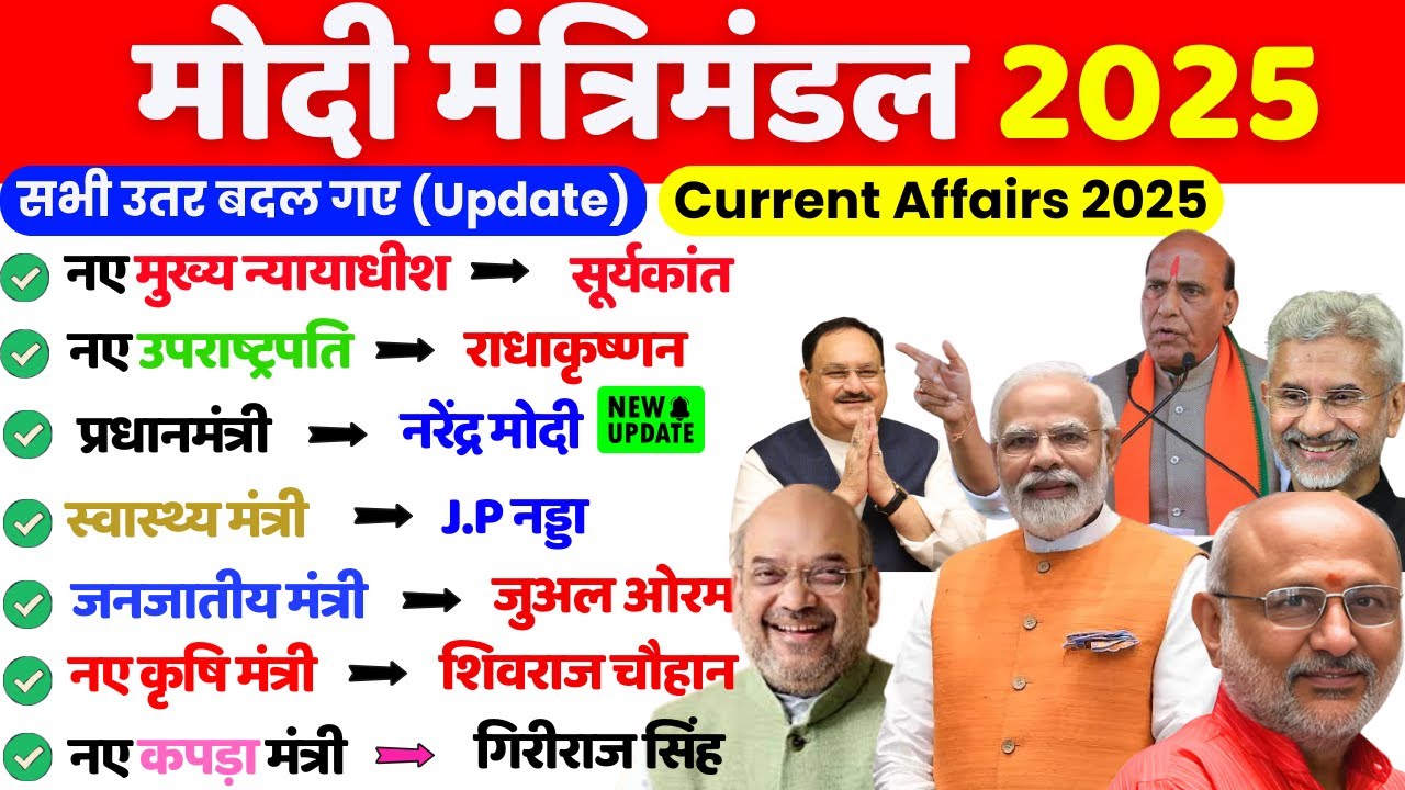 मोदी मंत्रीमंडल 2025 VARTMAN ME KON KYA HAI | Modi Mantrimandal 2025 | Modi Cabinet Ministers 2025