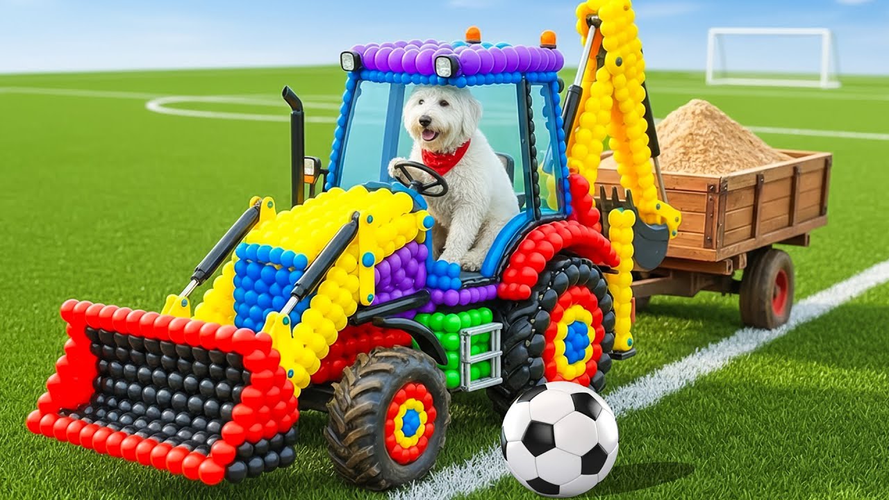 The mascot vibrato assistant JCB and Tractor placed on the football field is popular, co produced