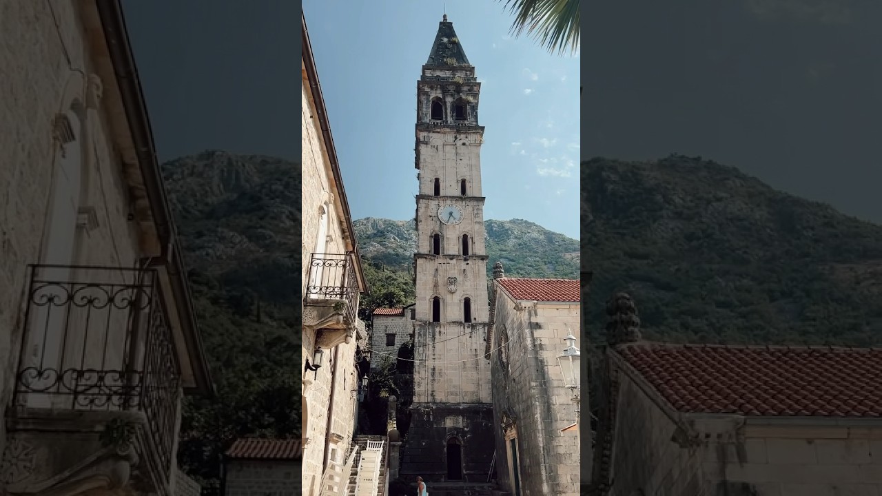 This is the bell tower of Saint Nicholas in Perast Montenegro. #travel #Perast #europe