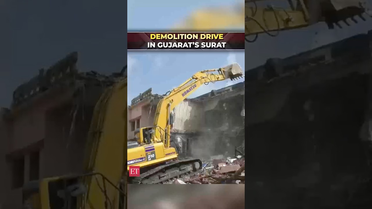 Watch | Demolition drive targets illegal constructions on government land in Surat