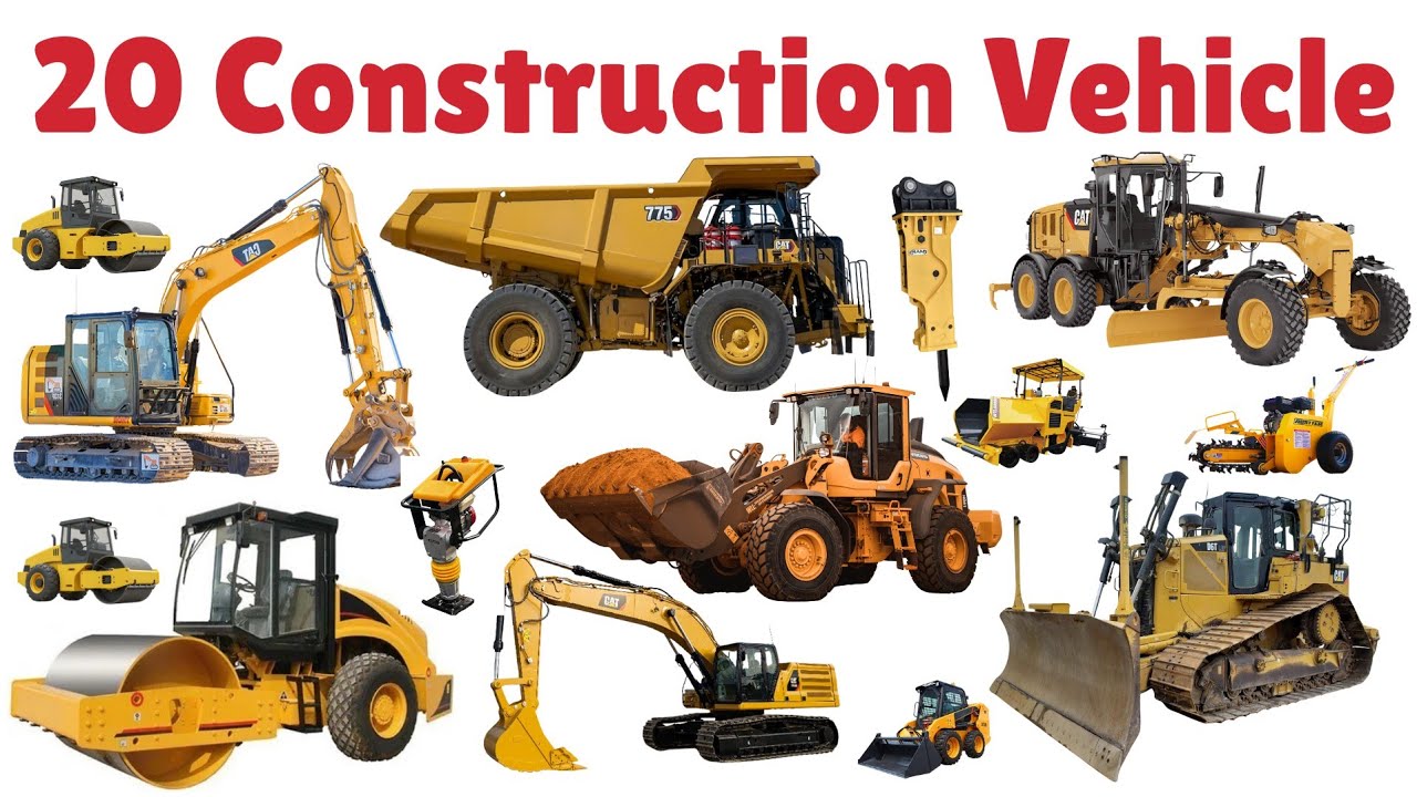 20 निर्माण वाहन सीखें बच्चों के लिए | Learn 20 Construction Vehicle Name with pictures and Sounds