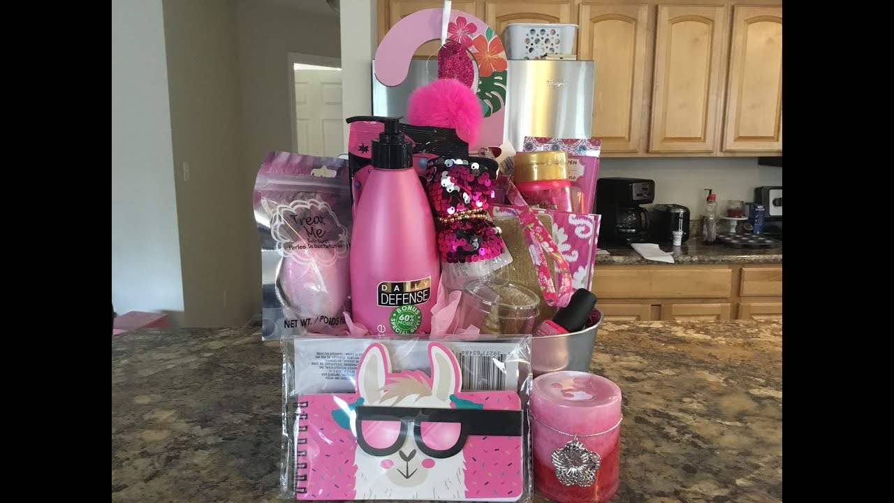 Dollar tree gift basket Ideas// A PINK THEME AND A SWEET TREAT THEME