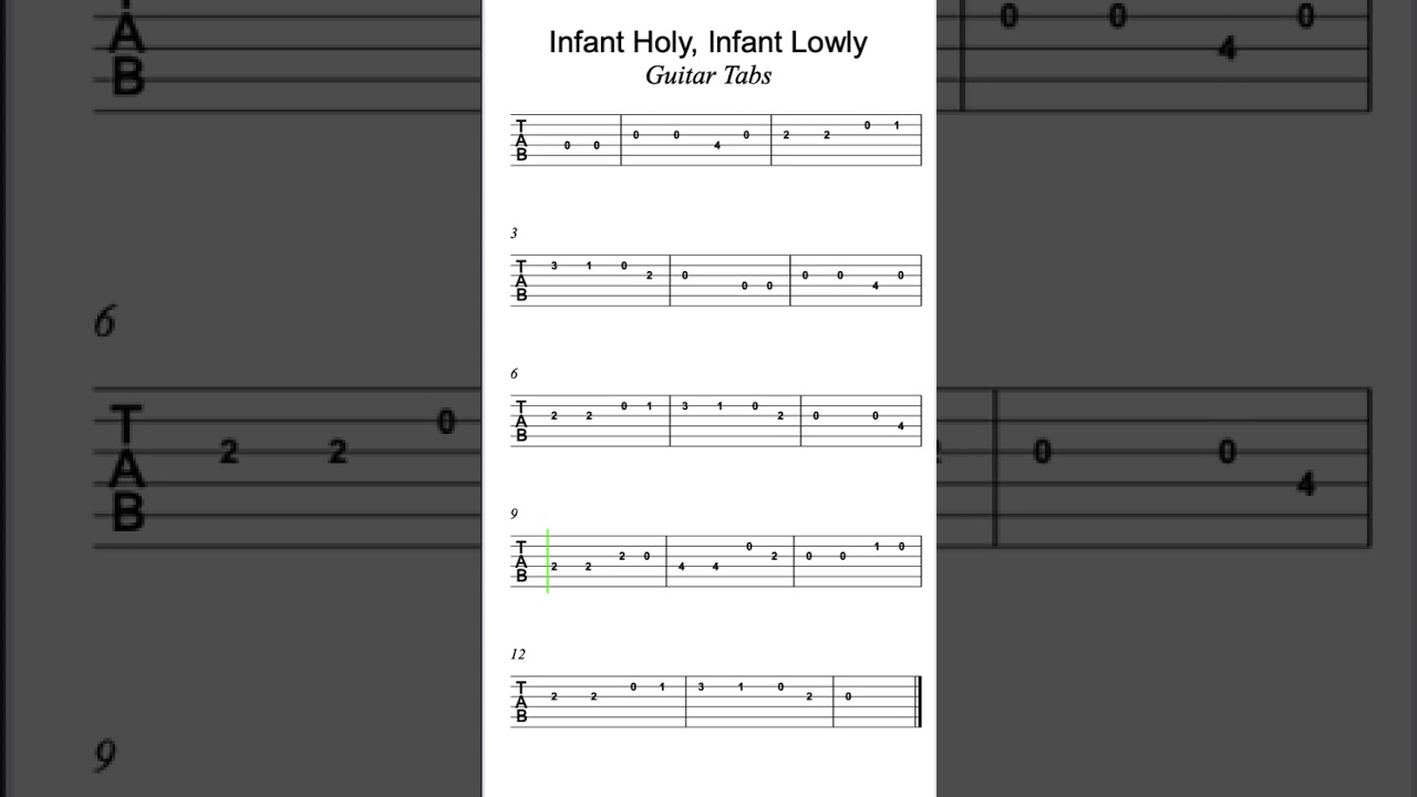 Guitar Tabs: Infant Holy Infant Lowly - Easy Christmas Solo!