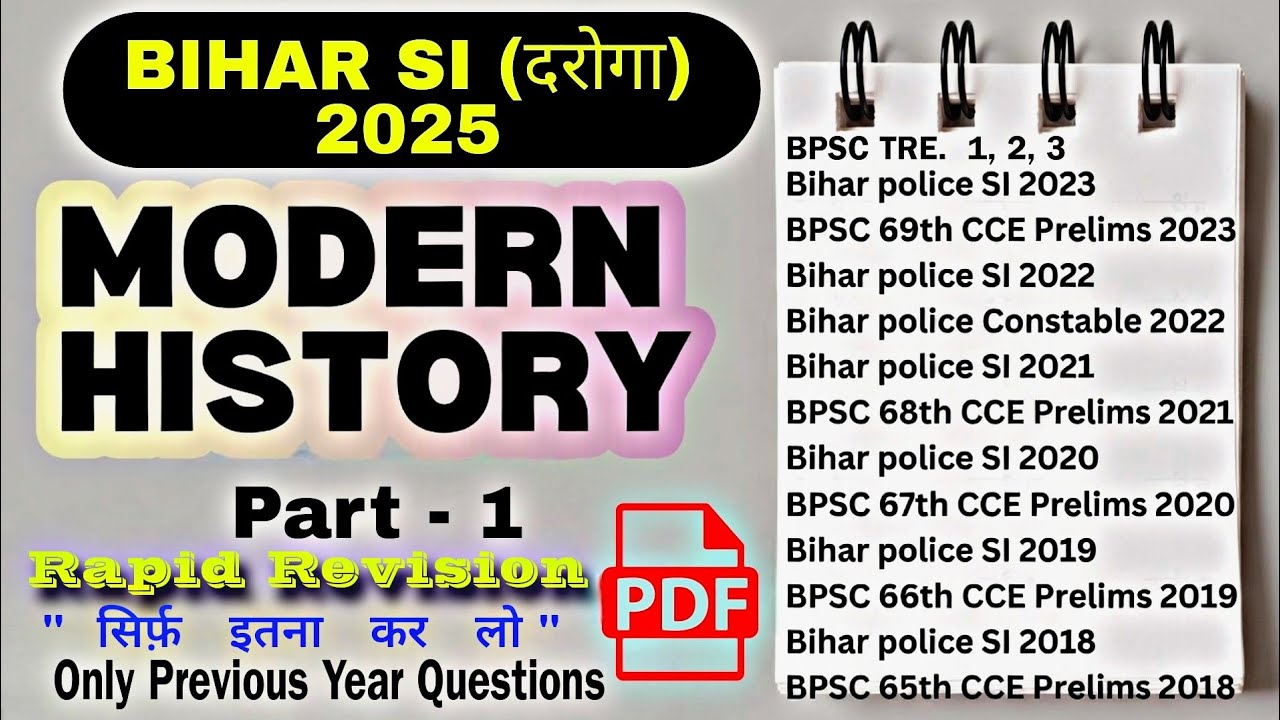 Bihar SI pre 2025 | Modern History PYQ | bihar si history pyq | history one shot | BPSC history pyq