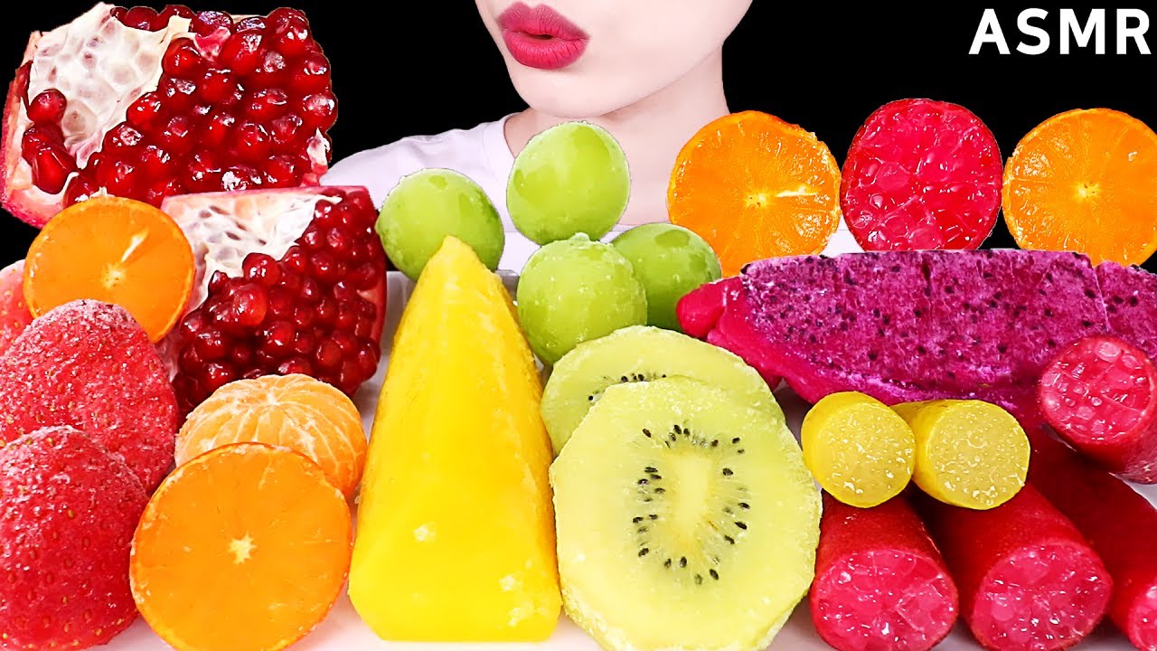 ASMR MUKBANG｜FROZEN FRUITS 얼린과일 핑거라임 STRAWBERRY, FINGER LIME, GRAPE, POMEGRANATE EATING SOUNDS 먹방