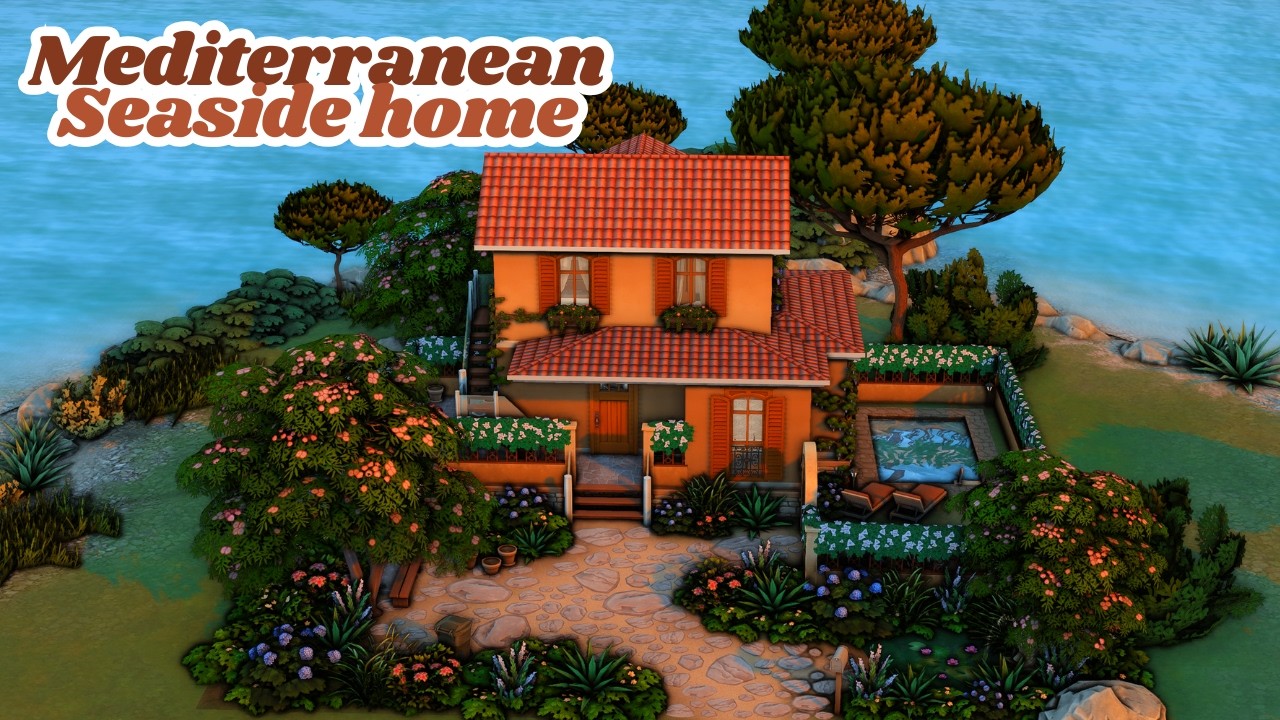 Mediterranean Seaside Home // The sims 4 CC speed build