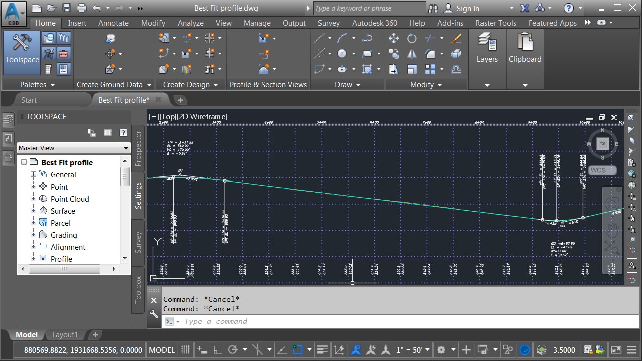 Создание профилей наилучшего соответствия с помощью Civil 3D
