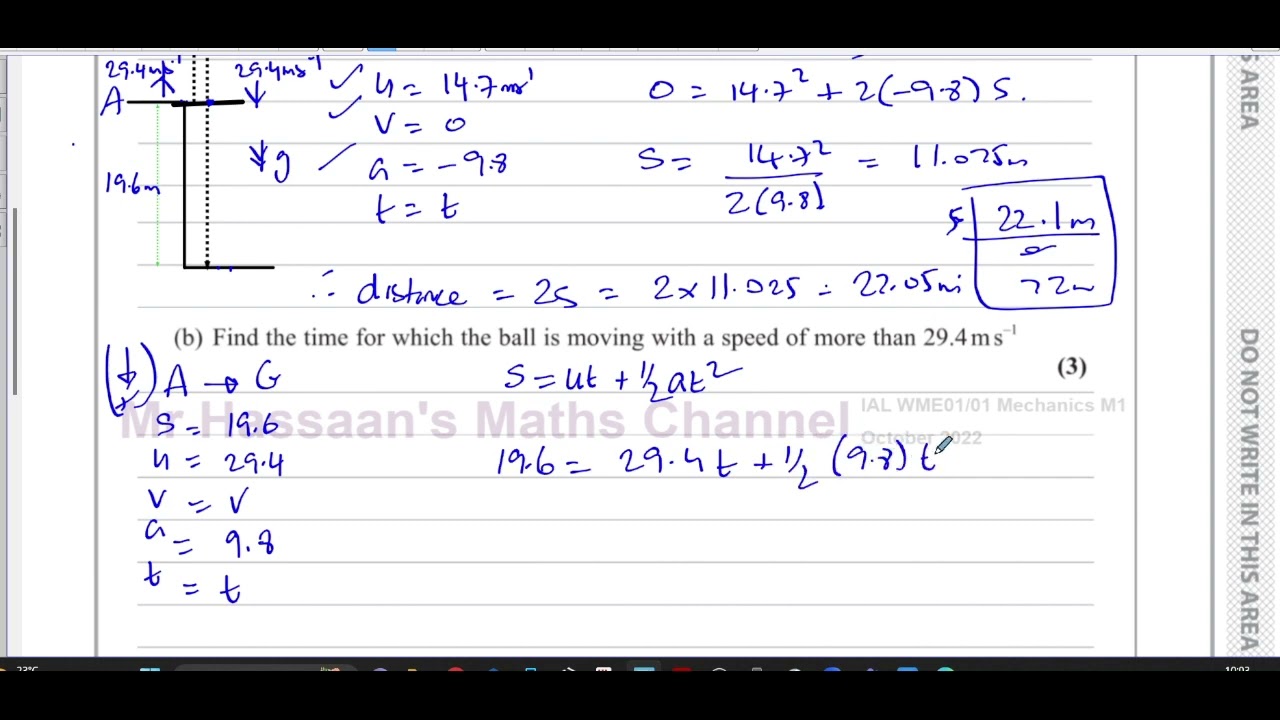 WME01/01, IAL, (Edexcel), M1, October 2022, Q5, Constant Acceleration,   Vertical Motion, Speed