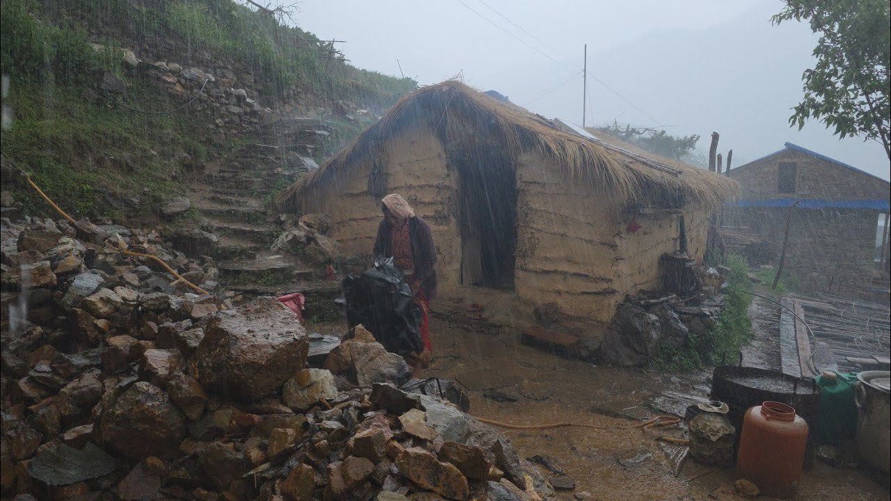 This Is Himalyan Nepali Mountain Village Life Heavy Rainy Day |Naturelly Village Dacumentary Video |