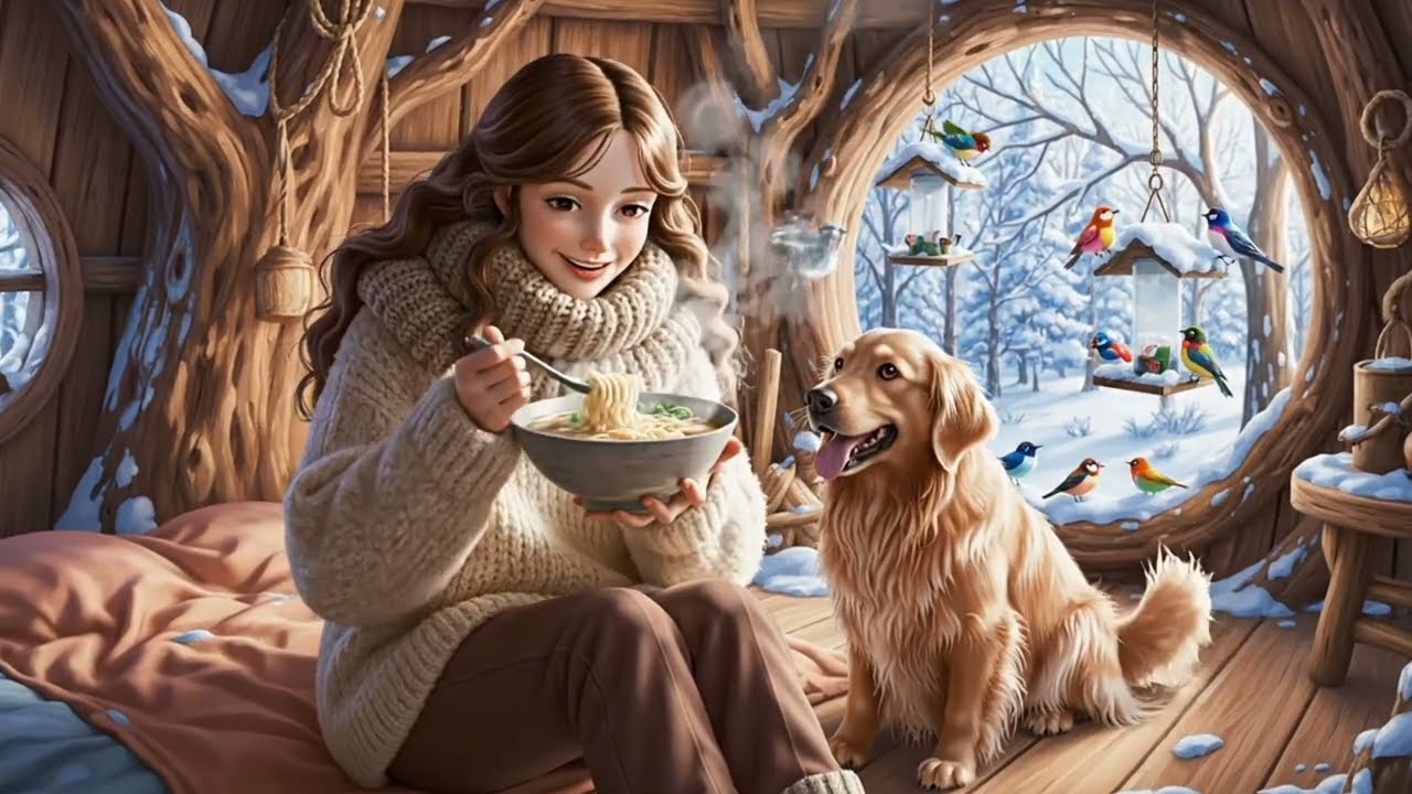 Living Alone in a Tree House  | Cozy Ghibli-Style Winter ASMR Forest