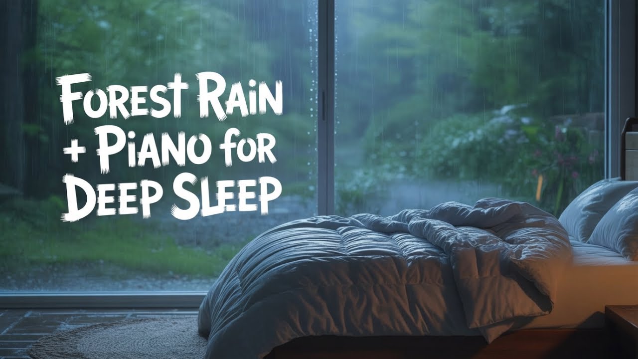 8 Hours of Heavy Rain & Soft Piano 🌧️🎹 Cozy Forest Bedroom Ambience for Deep Sleep & Insomnia Relief