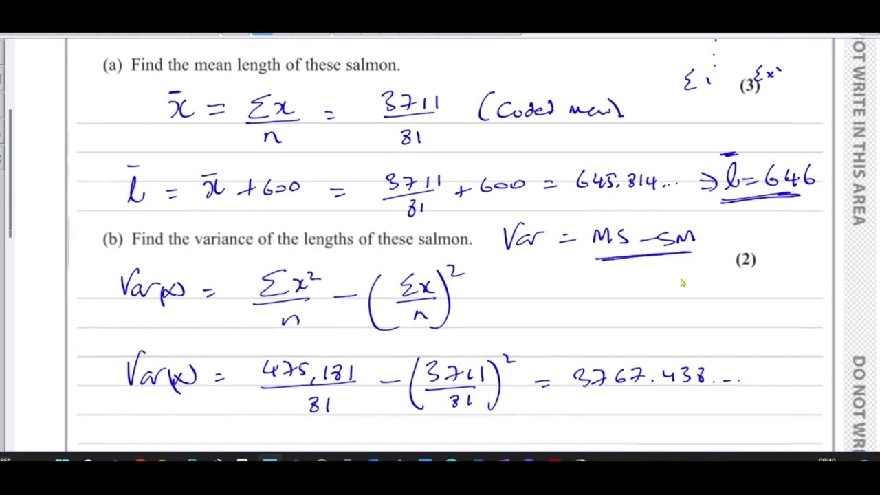 WST01/01, (Edexcel) IAL S1 June 2023, Q3, Mean, Variance, Coding, Box & Whisker Plots, Outliers