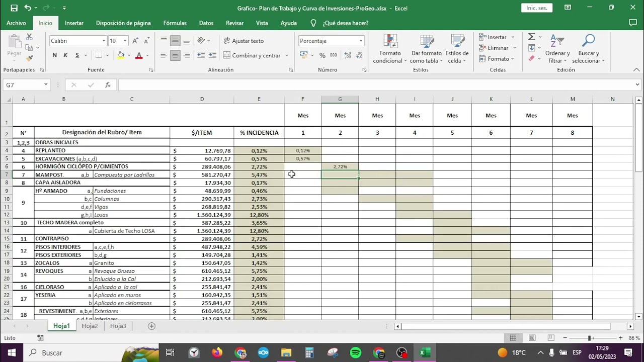 Paso 2 - Curva de Inversión en Excel