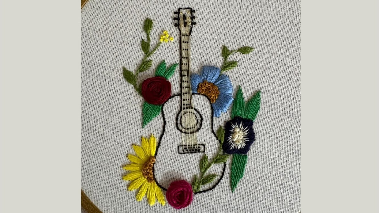 Guitar with flowers embroidery | Embroidery for beginners #guitar #embroidery 