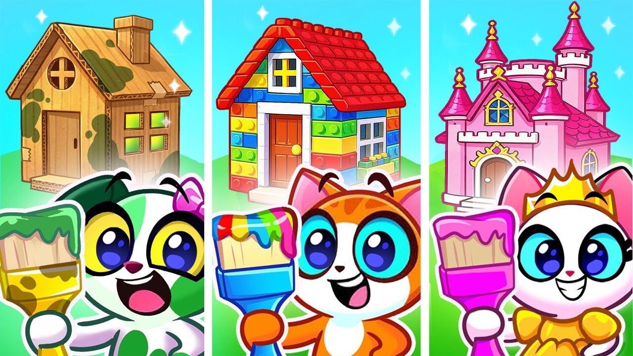 Kids Pretend Play House Decorating Challenge | Cardboard Adventures + More | Purr-Purr Stories