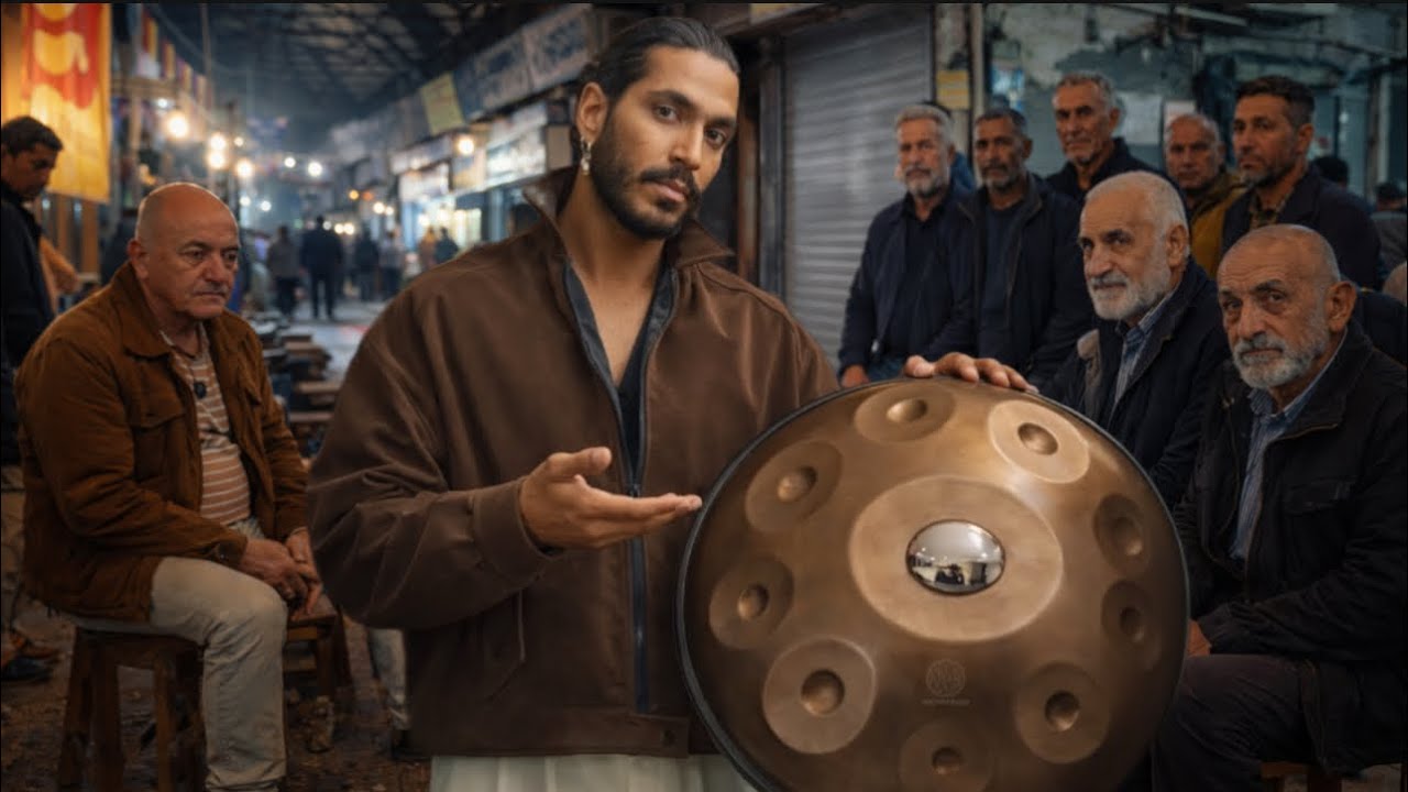 Street Handpan Performance in a Crowded Market 