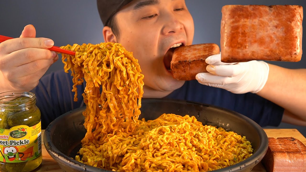 불닭까르보나라, 스팸, 피클 먹방~!! 리얼사운드 social eating Mukbang(Eating Show)