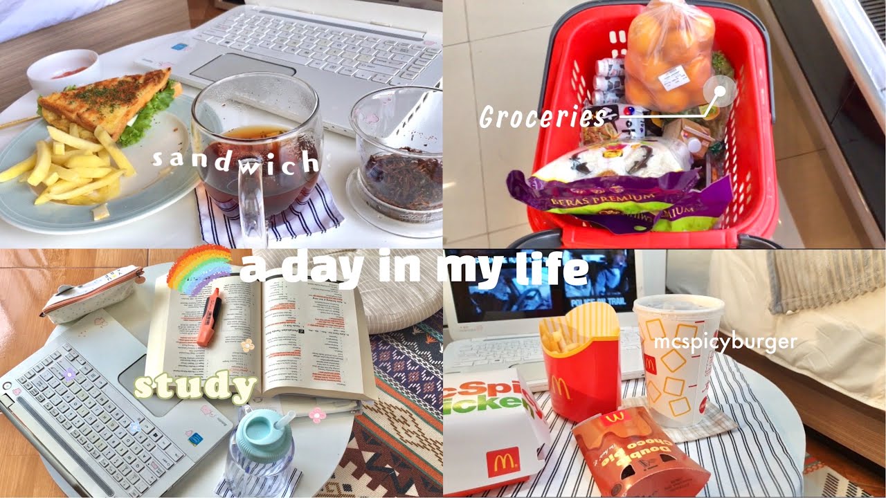 a day in my life: groceries, making sandwich, what i eat in a day, study🥪🍔🍊