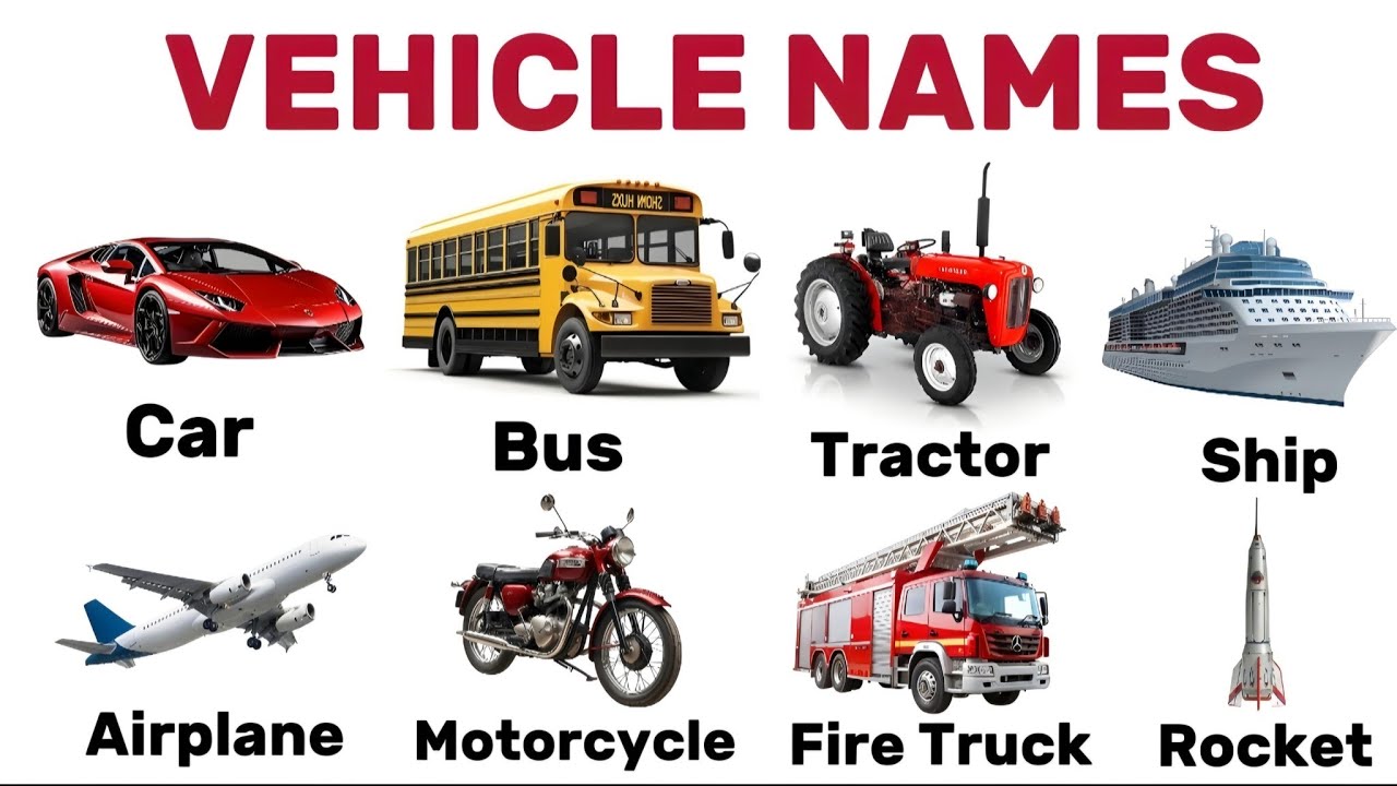 50 Vehicle Names in English | Vehicles Vocabulary for Kids & Beginners | Mode of Transport 🚗✈️🚢