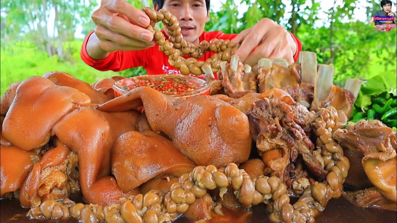 ซี่โครงหมูตุ๋นจิ้มซีฟู๊ดแกล้มผักสดแซ่บคักอีหลีครับพี่น้องMUKBANG EATING SHOW#โก้อีสานพาแดก 