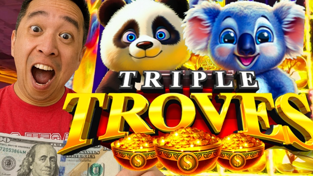 ★NEW SLOT!★ HUGE WIN! $200 IN...OUT??? NEW TRIPLE TROVES PANDA & KOALA Slot Machine (AINSWORTH)