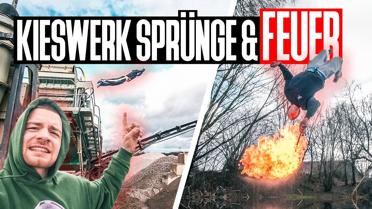 HIGH JUMPS & CRANES in gravelpit! | & FIRE STUNTS on horserange! | Freerunning Schlappen