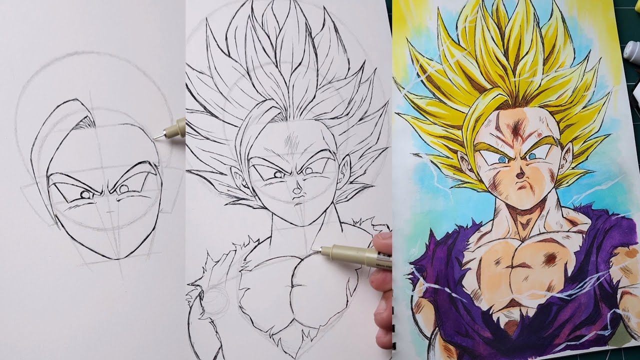How to draw Gohan ssj2 from cell saga | Full guide step by step