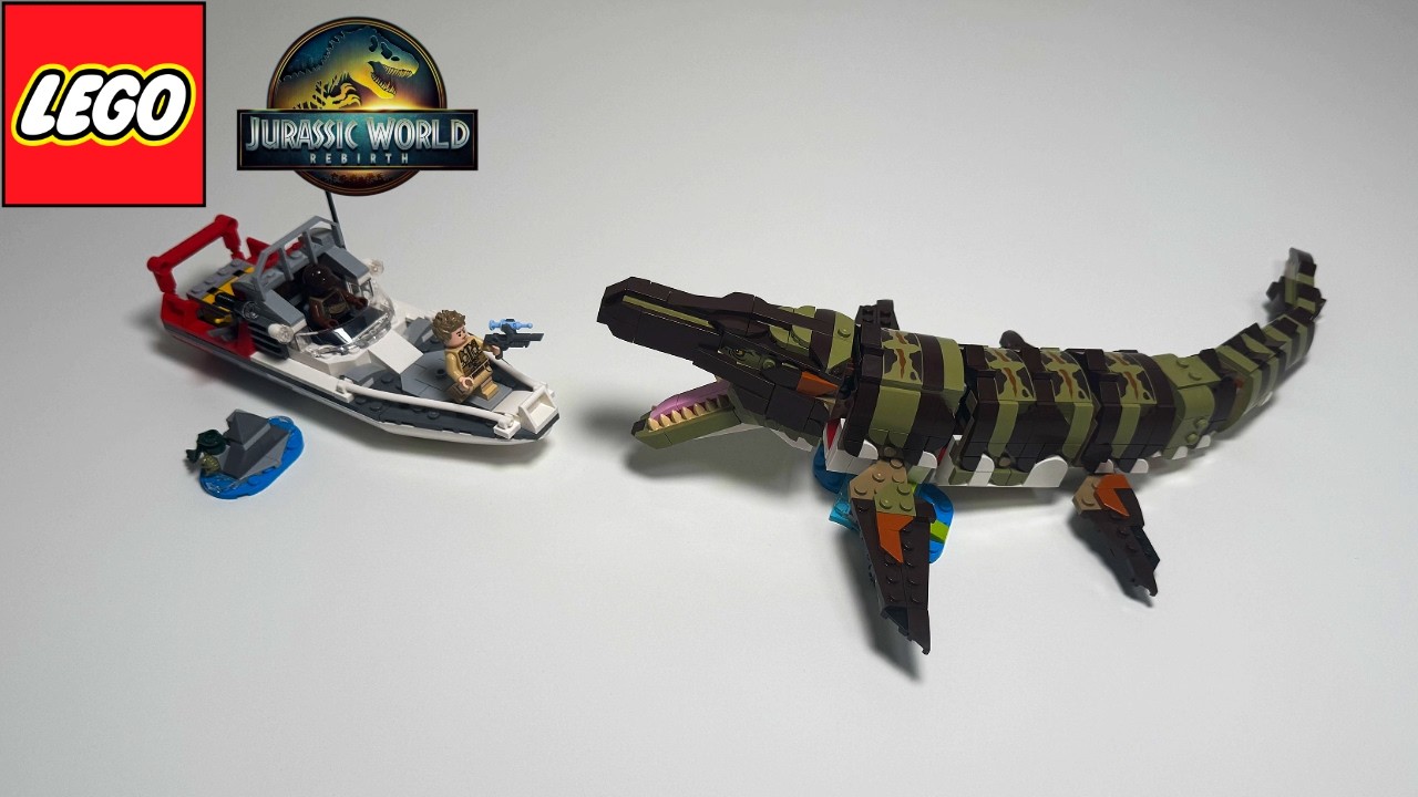 LEGO Jurassic World Rebirth Brick-Built Mosasaurus Boat Mission Set 76974 Speed Build 2025