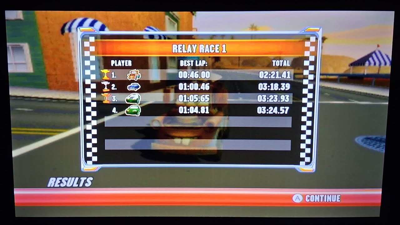 Cars Race-O-Rama Wii - 2:21.41 Relay Race 1 Glitchless (Santa Carburera Race)