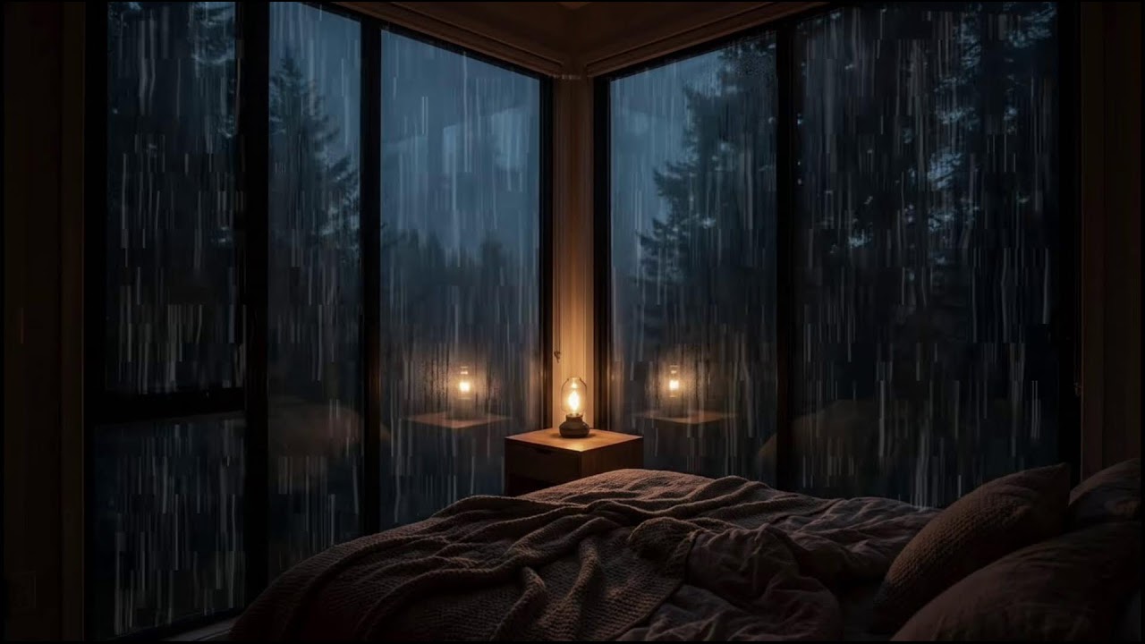 Midnight Rainstorm in Enchanted Forest, rain valley & rain river ASMR for sleep insomnia relief