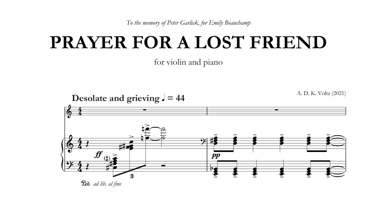 Alexander Voltz – 'Prayer for a Lost Friend' (2021) for violin and piano