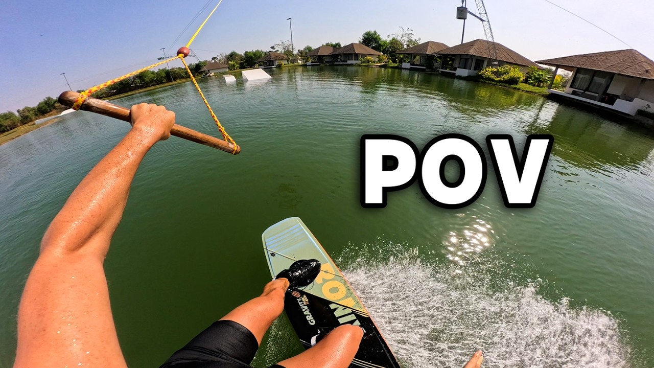 Заезды от первого лица в вейк-парке в Камбодже.