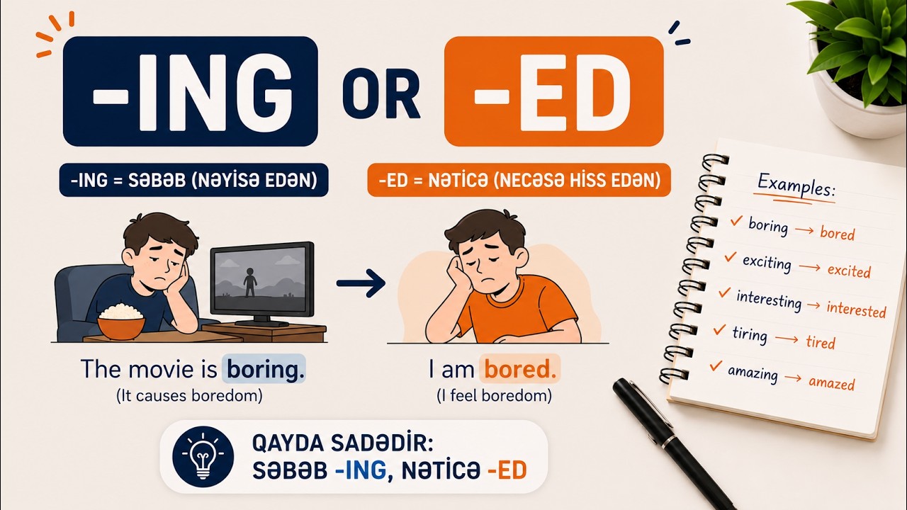 İngilis Dilində ED və İNG -li sifətlər (bored or boring)