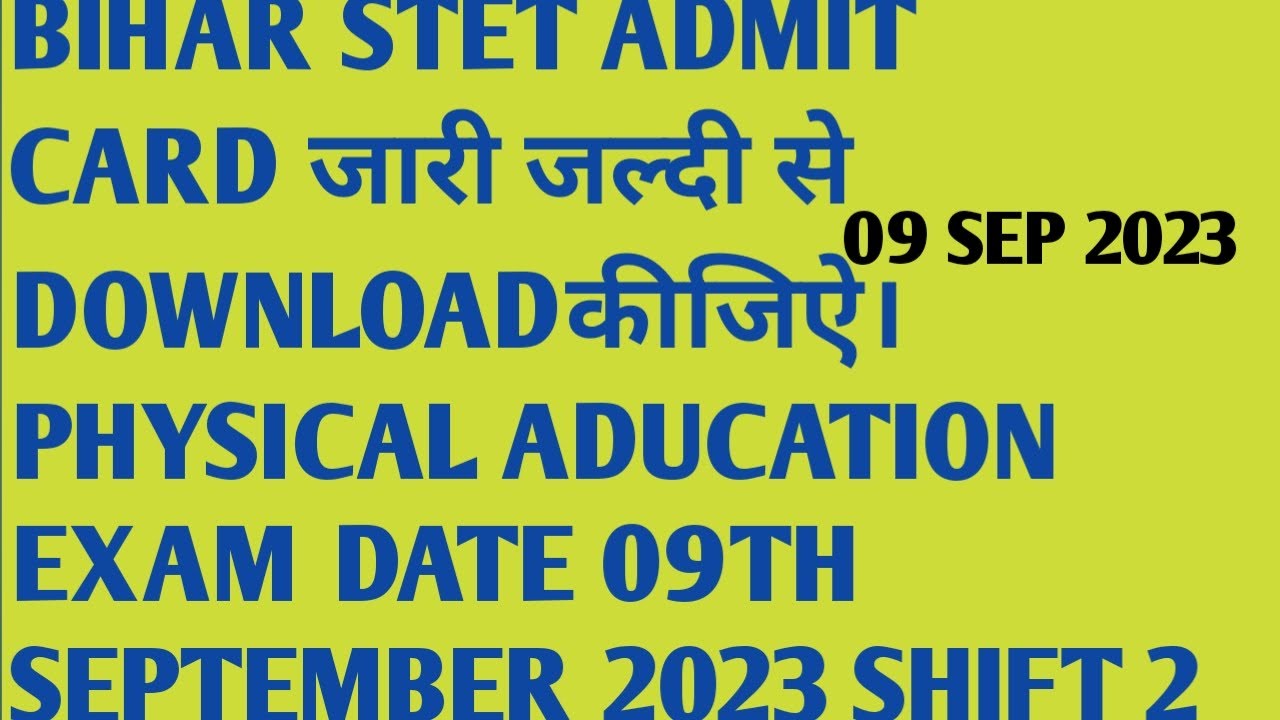 BIHAR STET PHYSICAL EDUCATION EXAM DATE 09TH SEP 2023 SHIFT 2