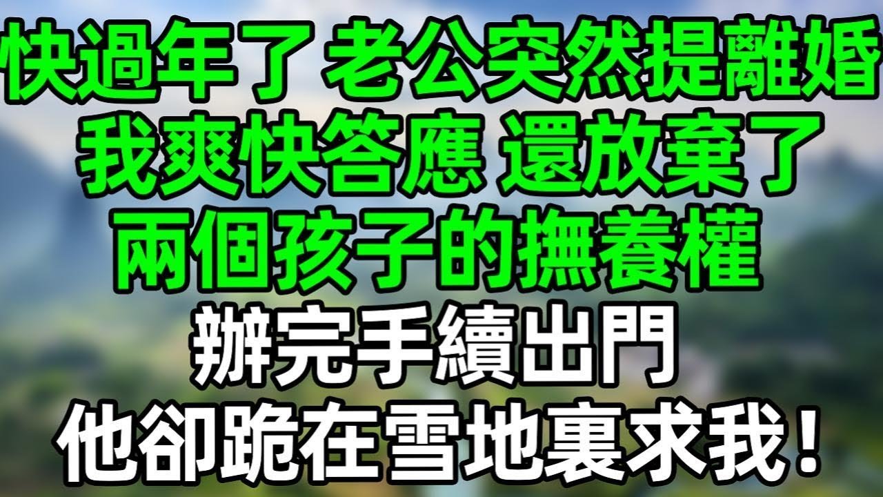 快過年了，老公突然提離婚，我爽快答應，還放棄了兩個孩子的撫養權，辦完手續出門，他卻跪在雪地裏求我！#深夜淺讀 #夜讀人生 #大橘講故事  #情感故事 #講故事  #幸福生活 #深夜故事