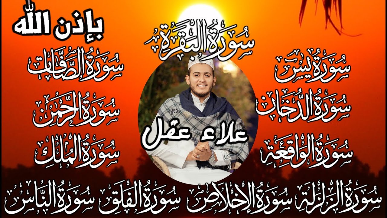 Al Baqara+Yassine+Saffat+   سورة البقرة،يس، الرحمن، الواقعة, الملك, الصافات،الدخان،الزلزلة والمعوذات