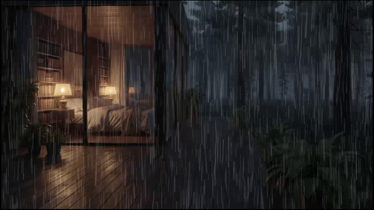 Cozy Forest Cabin at Night 🌲 | Calm rain ambience with continuous rain for stress relief