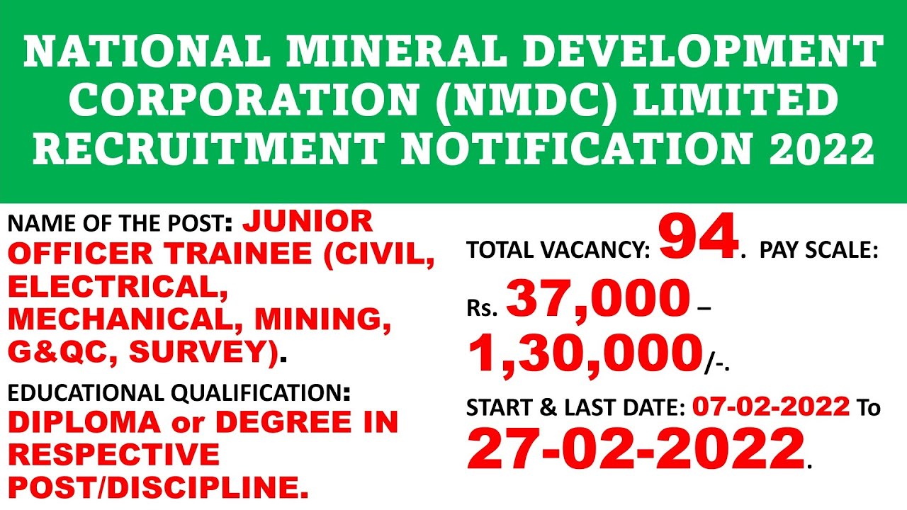 NMDC recruitment notification 2022|junior officer|public sector jobs