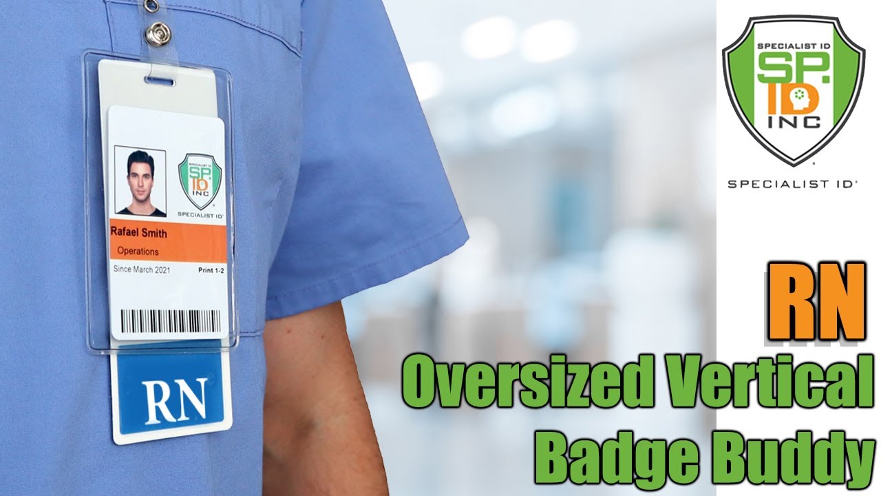 Extra Long RN Badge Buddy for Nurses - Vertical Oversized ID Badge Backer  (BB-1XL-RN)
