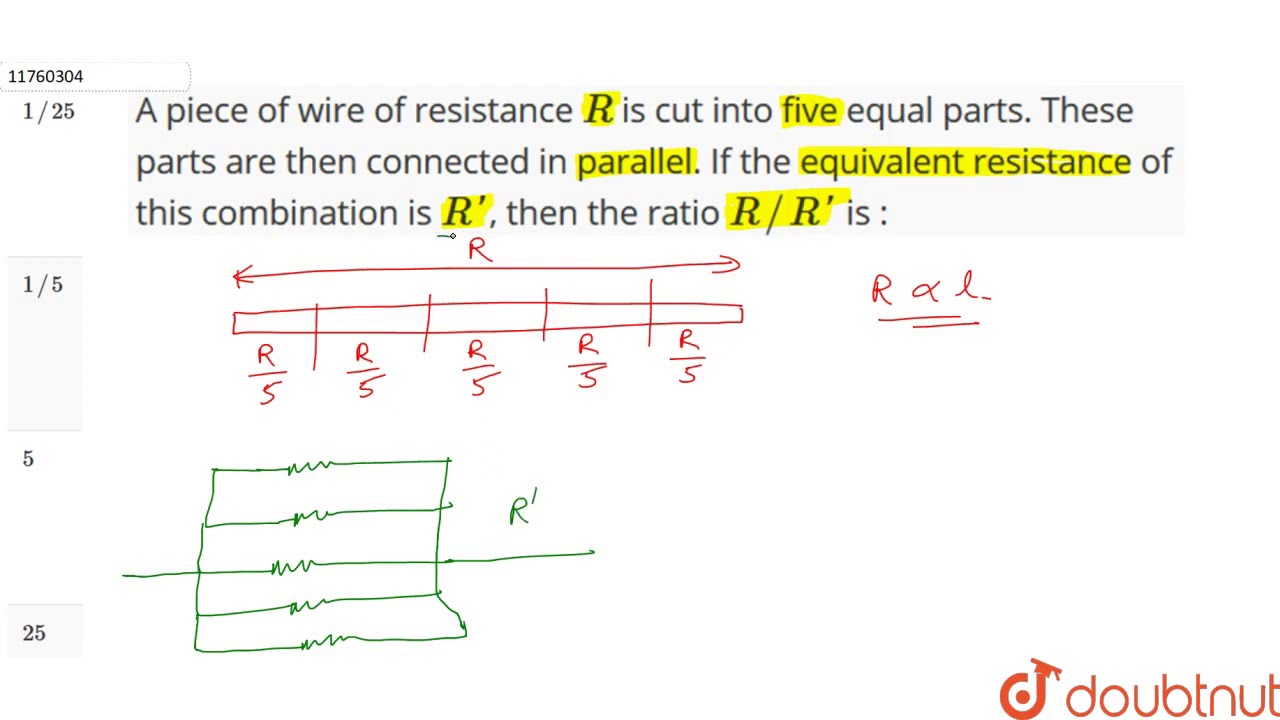 A piece of wire of resistance `R` is cut into five equal parts. These parts are then connected