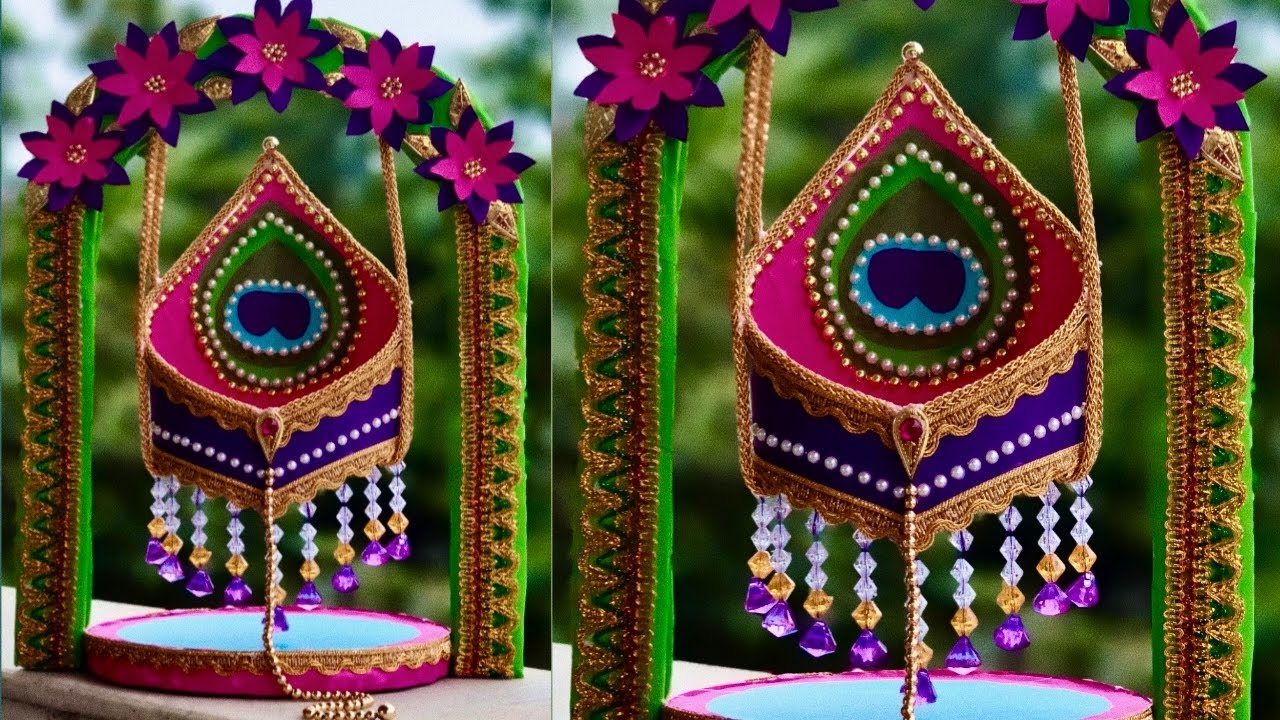 Beautiful Diy Krishna Janmashtami Jhula/How to make Jhula for Bal Gopal at home/swing using paper