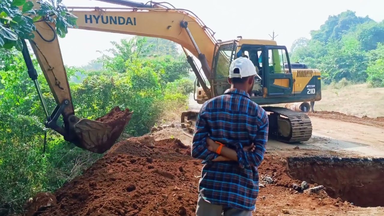 excavator road 🛣️ work pipeline execution excavator hyundai 210