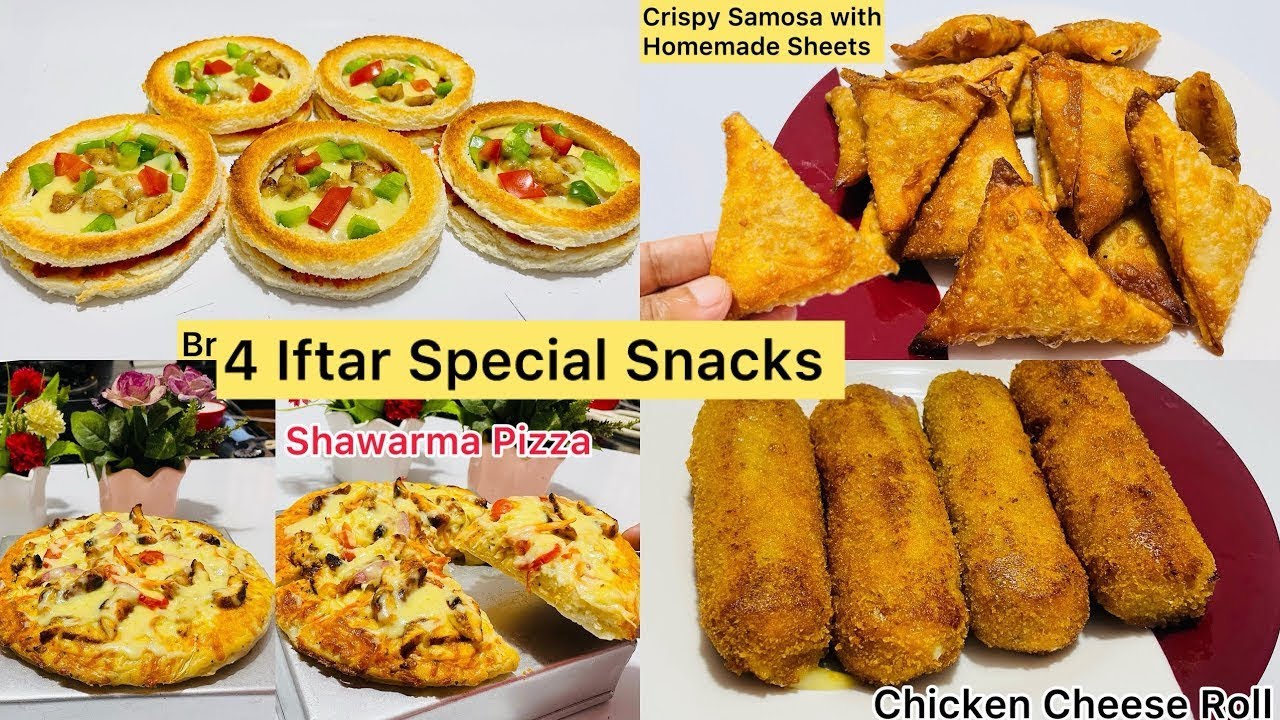 4 Ramadan Special Snacks Recipes |Homemade Samosa Sheet | Onion Samosa ,Cheese Rolls,Bread disc
